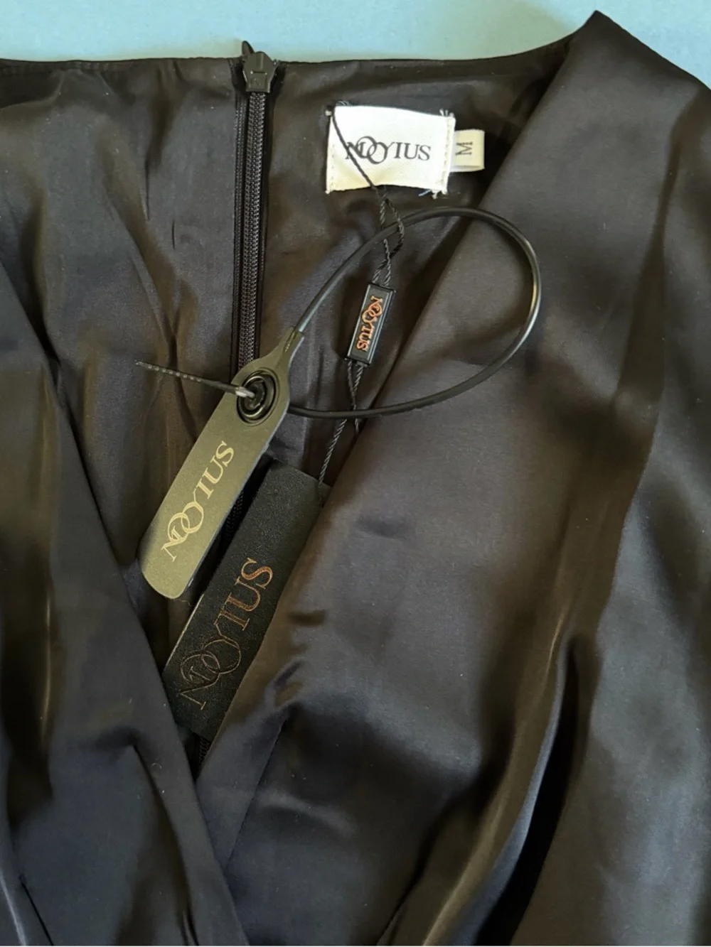 NWT Mooyius Ruffle Draped Satin Black High Low Formal Maxi Dress - Picture 6 of 6